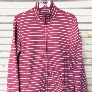 LL Bean Zip Up Melon/Red Striped High Neck Sweatshirt Women's M